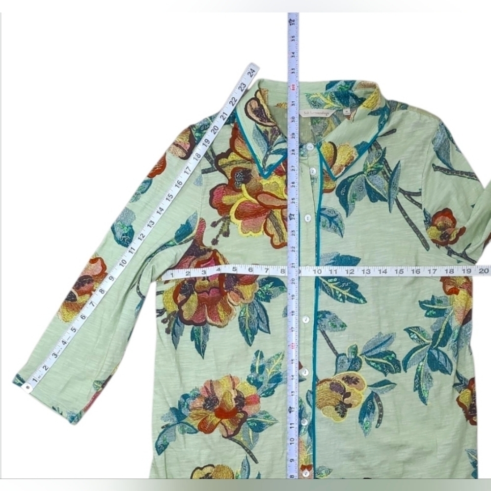 Soft Surroundings Elena Floral Cotton Tunic Top Medium Button Front - Picture 13 of 15